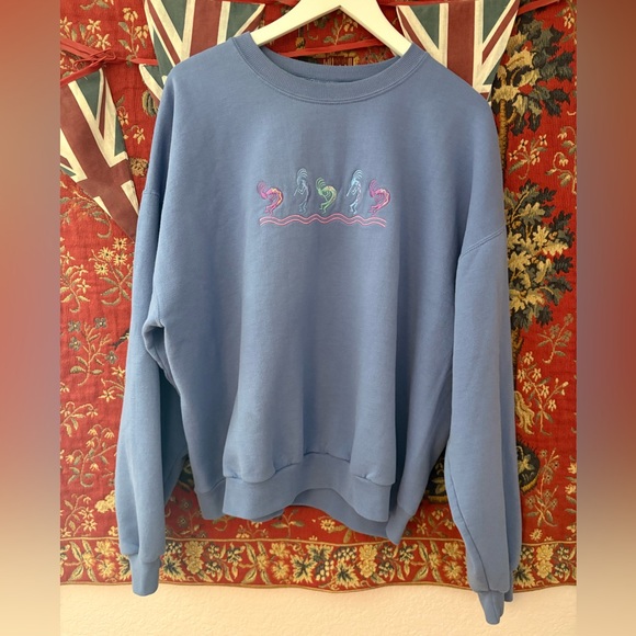 Jerzees Sweaters - Vintage Light Periwinkle Blue Southwestern Kokopelli Embroidered Sweatshirt